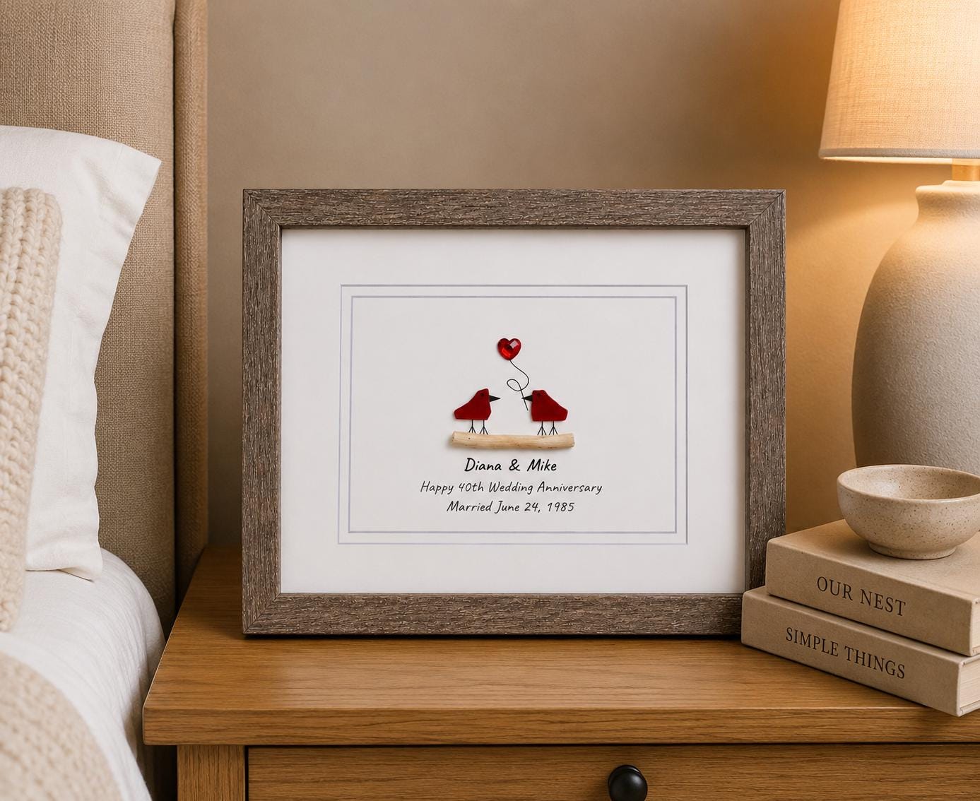 40th Wedding Anniversary Gift | Custom Ruby Anniversary Sea Glass Art