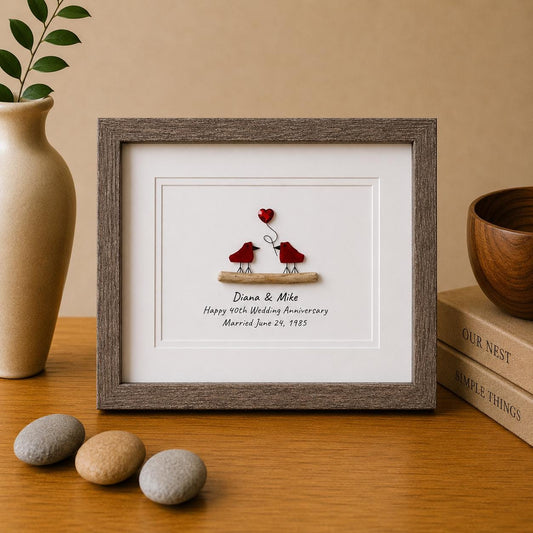Ruby Wedding Anniversary | 40th Anniversary | Unique 40th Anniversary Gift | Gift for Wife, Husband, Parent, Couple | 8x10 Sea Glass Art