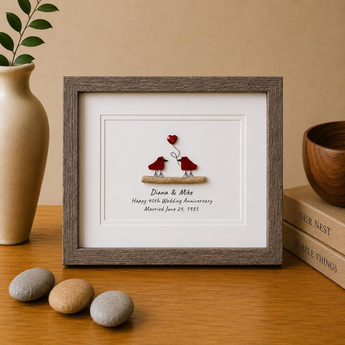 Ruby Wedding Anniversary | 40th Anniversary | Unique 40th Anniversary Gift | Gift for Wife, Husband, Parent, Couple | 8x10 Sea Glass Art