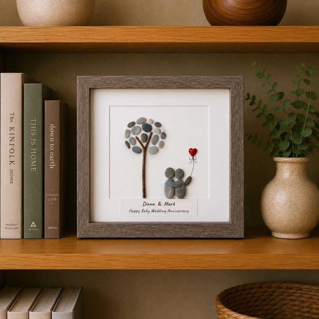 Personalized Ruby Anniversary Pebble Art Gift | 40th Wedding Gift