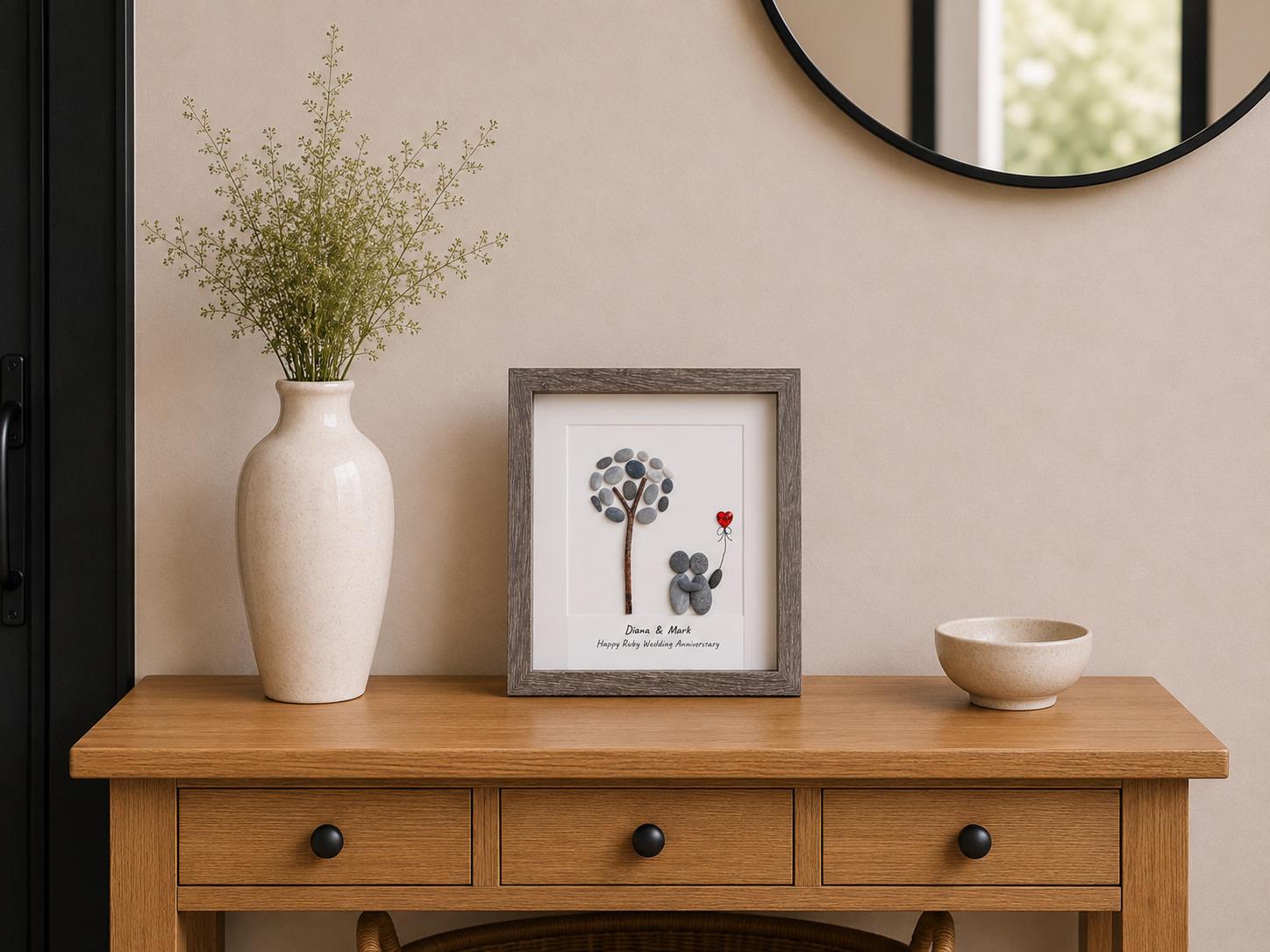 Personalized Ruby Anniversary Pebble Art Gift | 40th Wedding Gift