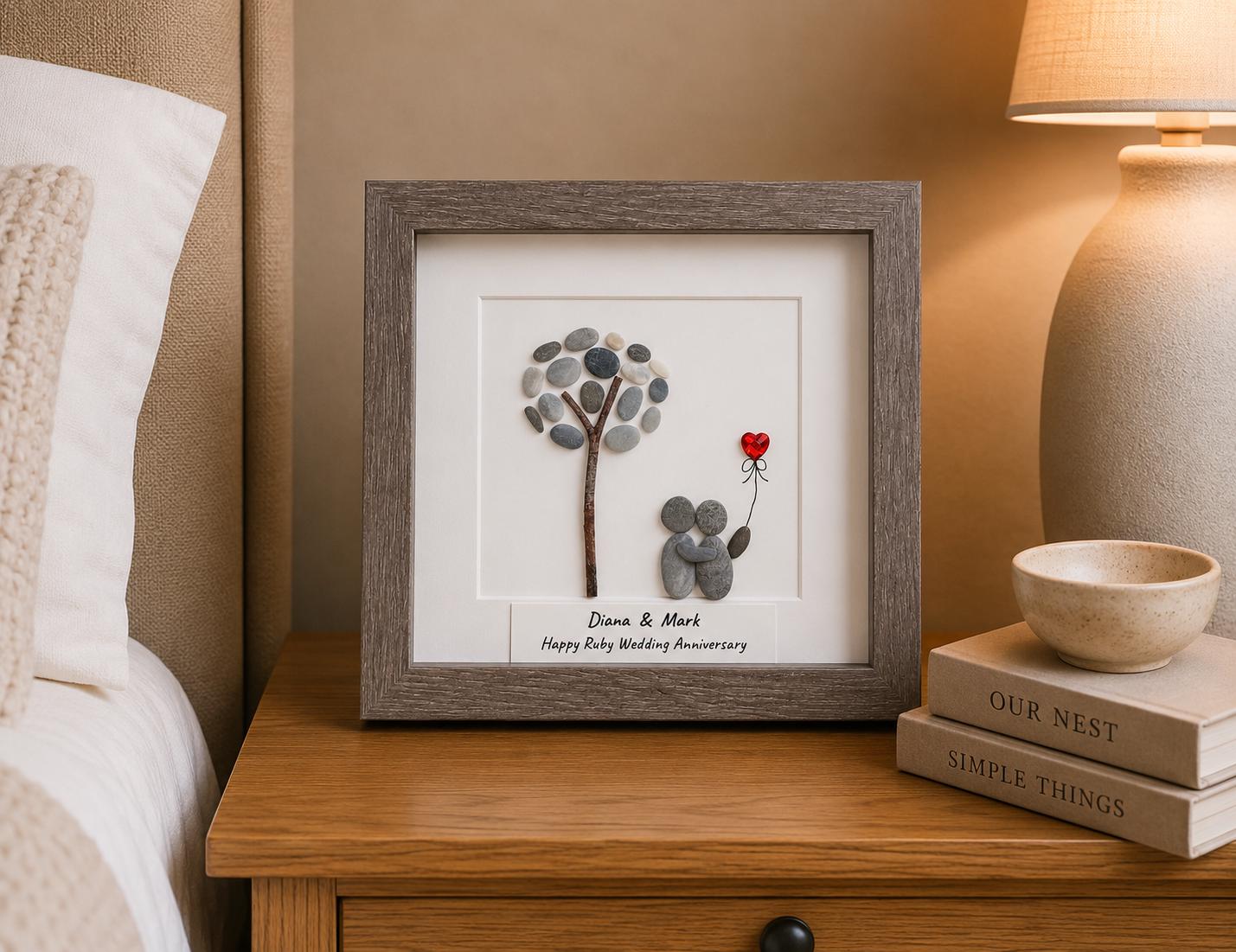 Personalized Ruby Anniversary Pebble Art Gift | 40th Wedding Gift
