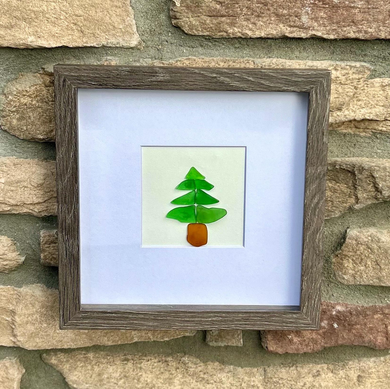 Christmas Tree with Presents | Scottish Sea Glass Mosaic Art | Holiday and Christmas Decor | 8x8 Framed Sea Glass Christmas Wall Decor