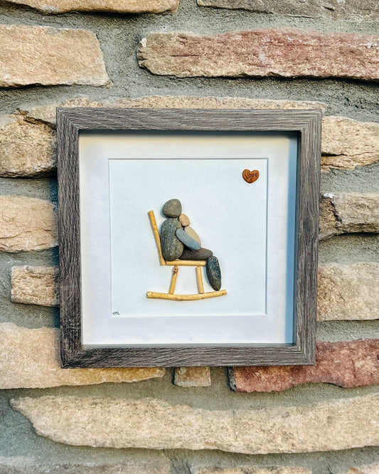Baby and Parent In Rocking Chair | Handmade Family Gift | New Parent Keepsake | Baby Shower Nursery Decor | Nature-Inspired Art