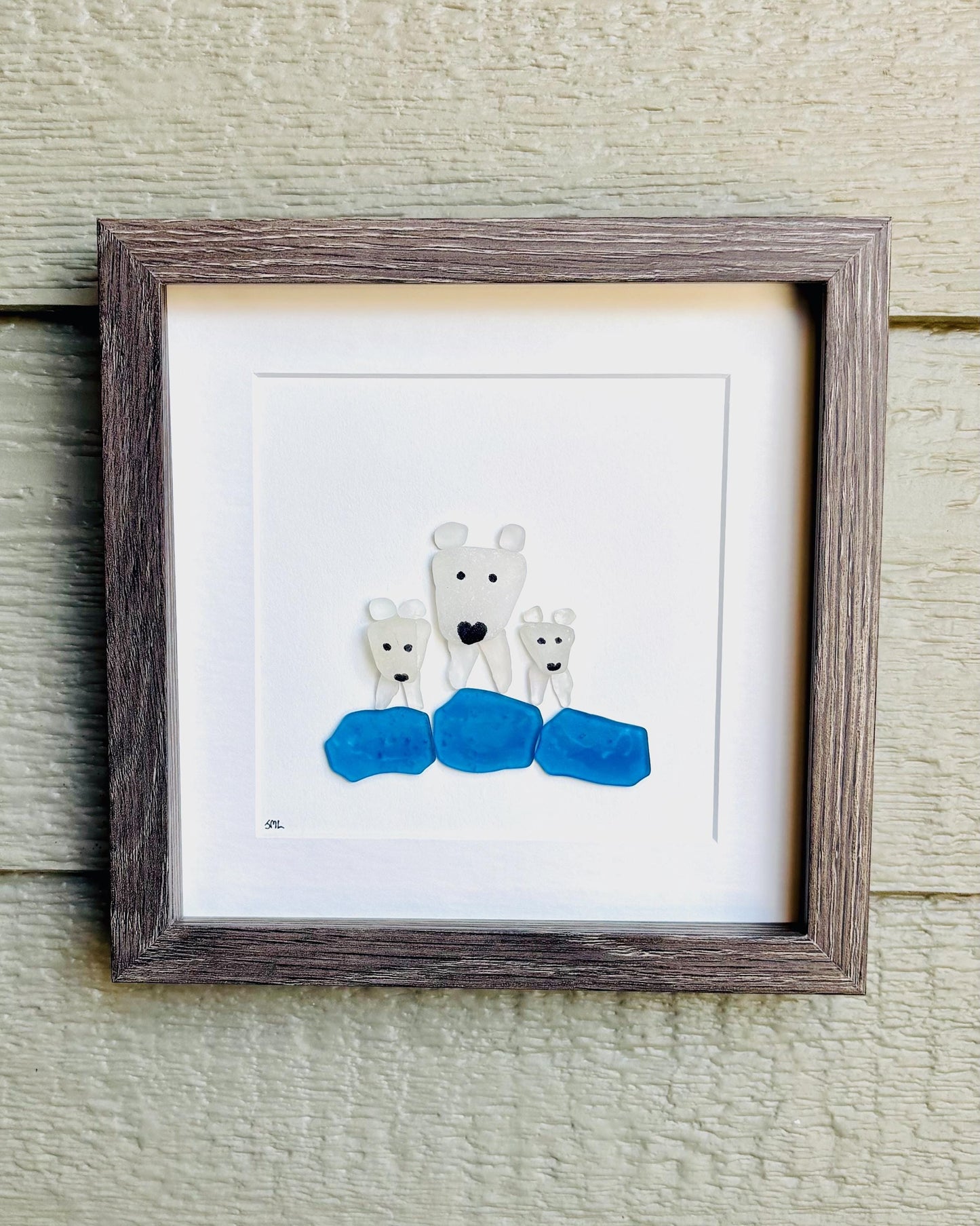 Sea Glass Polar Bear Family Art | Handmade Winter Wall Decor