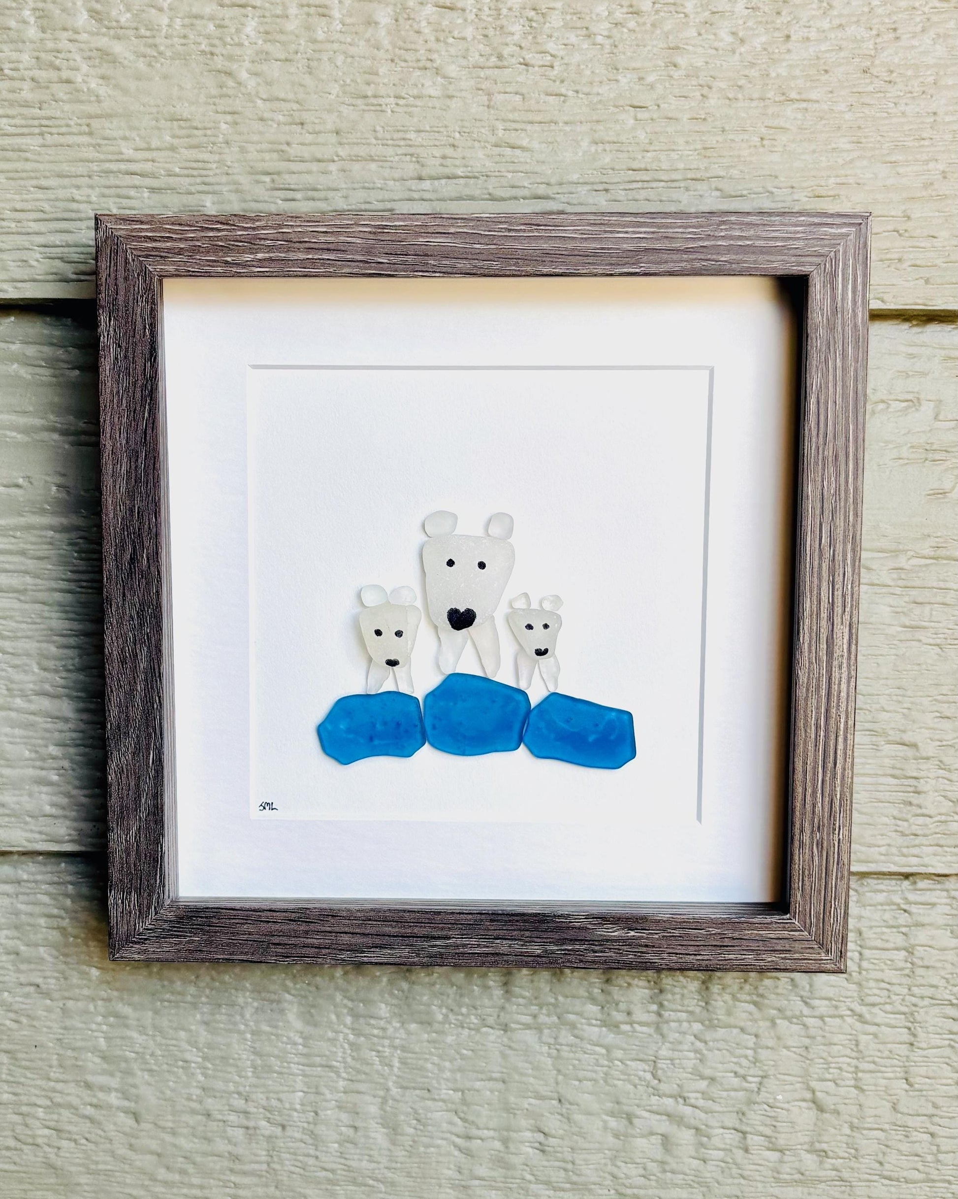 Sea Glass Polar Bear Family Art | Handmade Winter Wall Decor