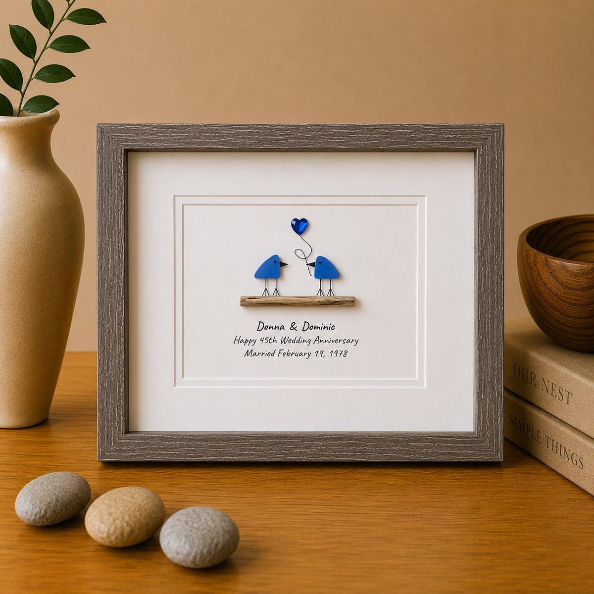 Sapphire Wedding Anniversary | 45th Anniversary | Unique 45th Anniversary Gift | Gift for Wife, Husband, Parent, Couple | 8x10 Sea Glass Art
