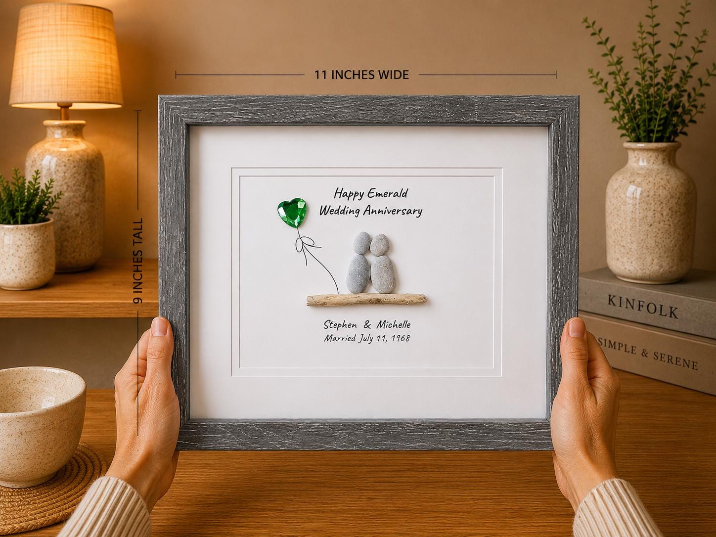 Emerald Wedding Anniversary | 55th Anniversary | Unique 55th Anniversary Gift | Gift for Wife, Husband, Parent, Couple | 8x10 Pebble Art