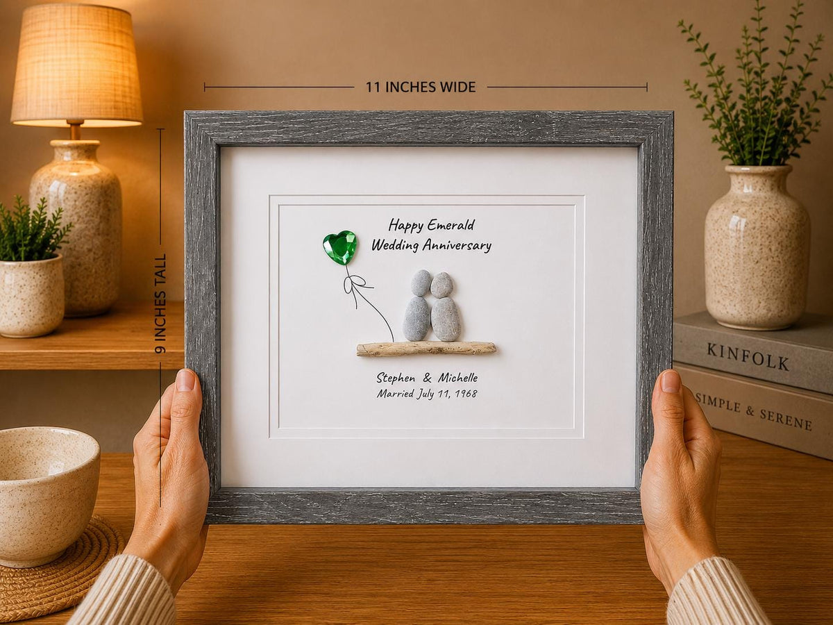 55th Wedding Anniversary Personalized Pebble Art, 8x10” Emerald Anniversary Gift for Parents, Wife, Husband, Friends
