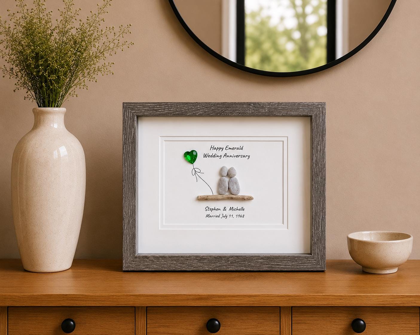 Emerald Wedding Anniversary | 55th Anniversary | Unique 55th Anniversary Gift | Gift for Wife, Husband, Parent, Couple | 8x10 Pebble Art