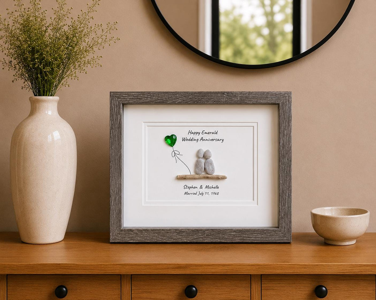 55th Wedding Anniversary Personalized Pebble Art, 8x10” Emerald Anniversary Gift for Parents, Wife, Husband, Friends