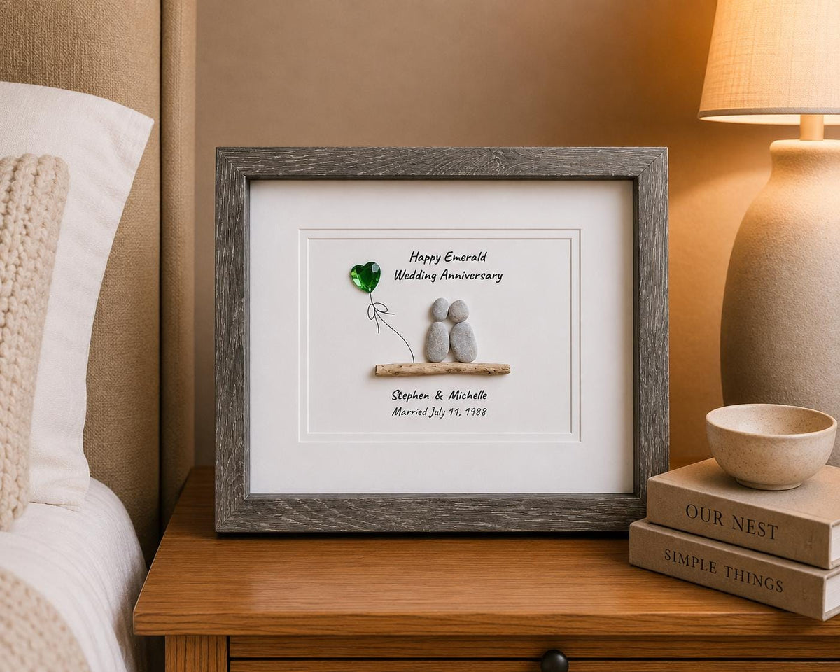 55th Wedding Anniversary Personalized Pebble Art, 8x10” Emerald Anniversary Gift for Parents, Wife, Husband, Friends