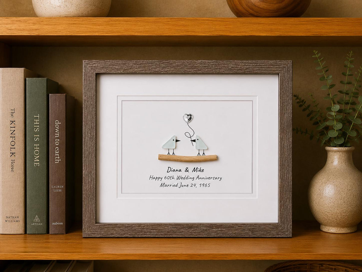 Diamond Wedding Anniversary | 60th Anniversary | Unique 60th Anniversary Gift | Gift for Wife, Husband, Parent, Couple | 8x10 Sea Glass Art