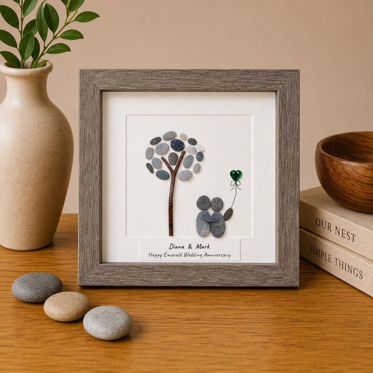 Personalized Emerald Anniversary Pebble Art Gift | 55th Wedding Gift