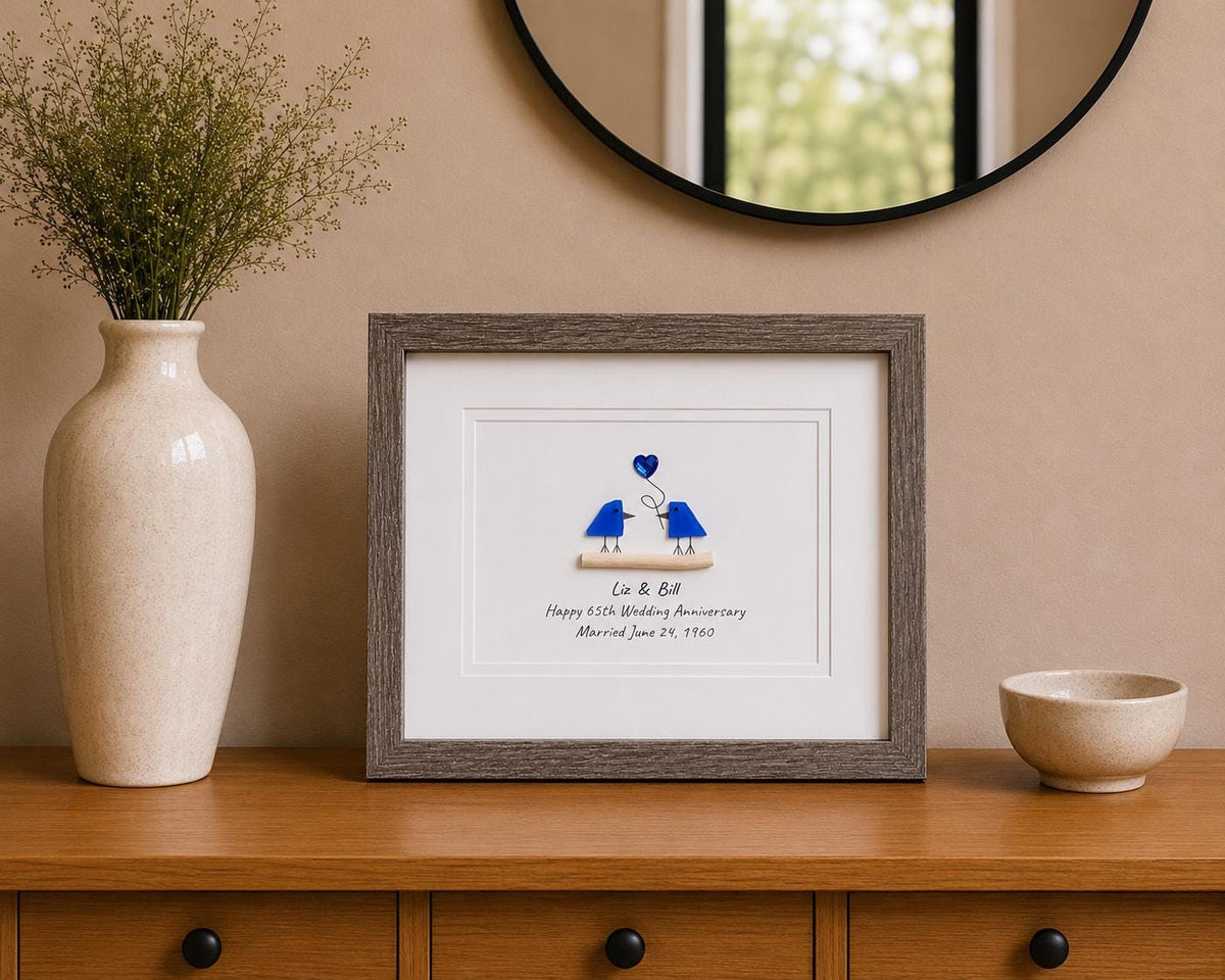 Sapphire Wedding Anniversary | 65th Anniversary | Unique 65th Anniversary Gift | Gift for Wife, Husband, Parent, Couple | 8x10 Sea Glass Art