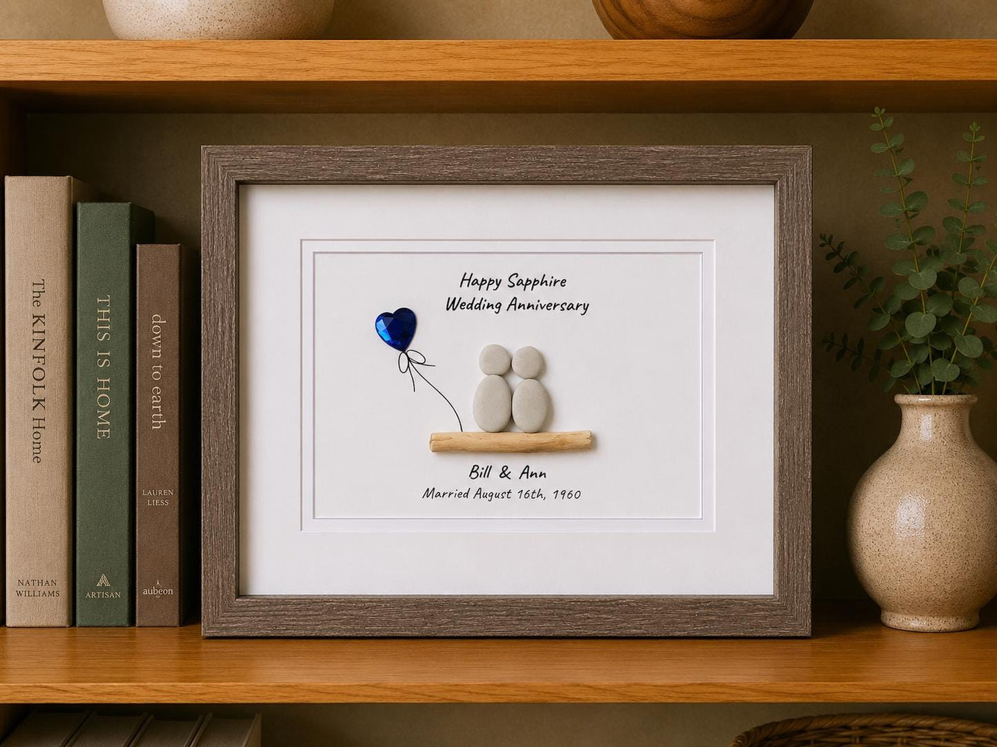 65th Sapphire Wedding Anniversary Personalized Pebble Art, 8x10 Framed 65th Anniversary Gift for Parents, Friends, Spouse