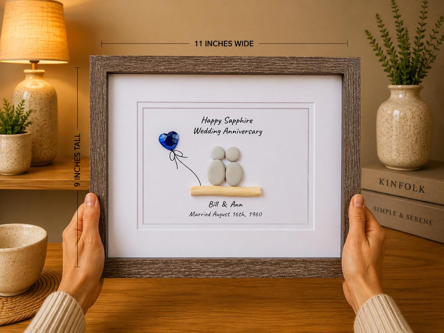 65th Sapphire Wedding Anniversary Personalized Pebble Art, 8x10 Framed 65th Anniversary Gift for Parents, Friends, Spouse