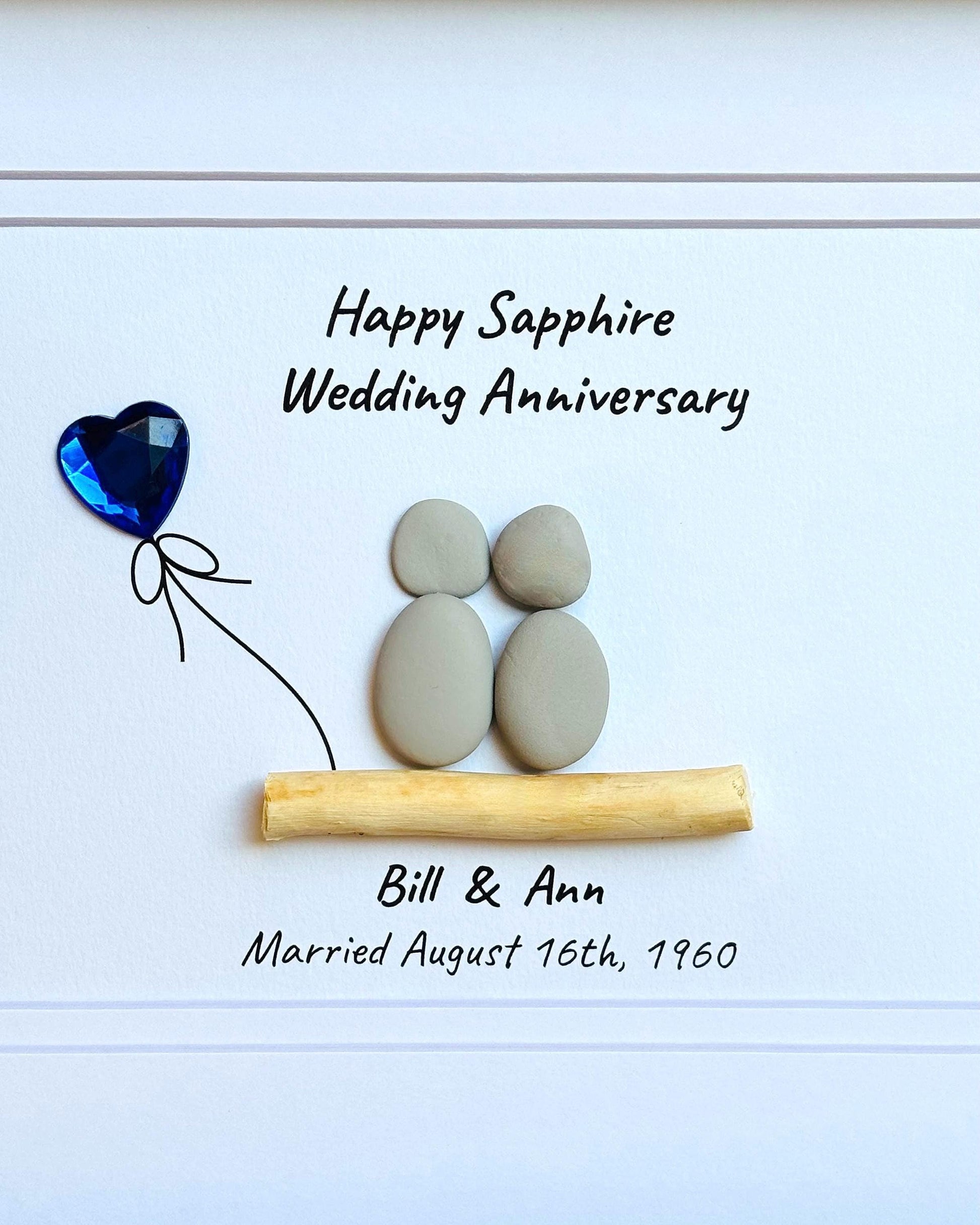 65th Sapphire Wedding Anniversary Personalized Pebble Art, 8x10 Framed 65th Anniversary Gift for Parents, Friends, Spouse