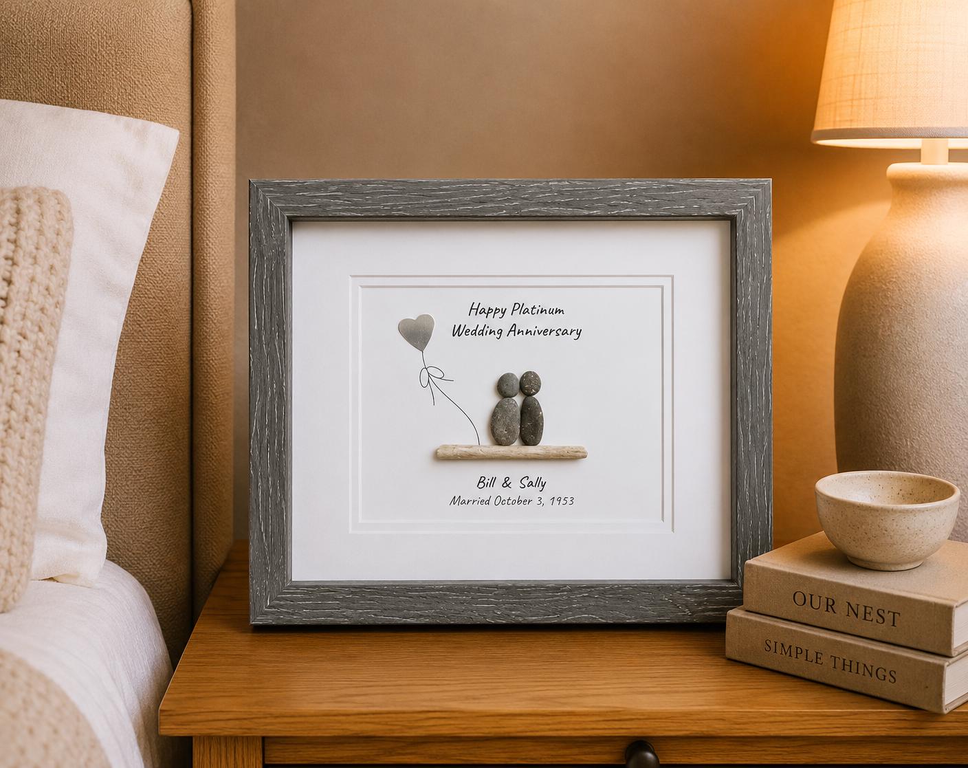 70th Wedding Anniversary 8x10" Framed Pebble Art, Personalized Platinum Anniversary Gift from Parents, Wife, Husband, Friends