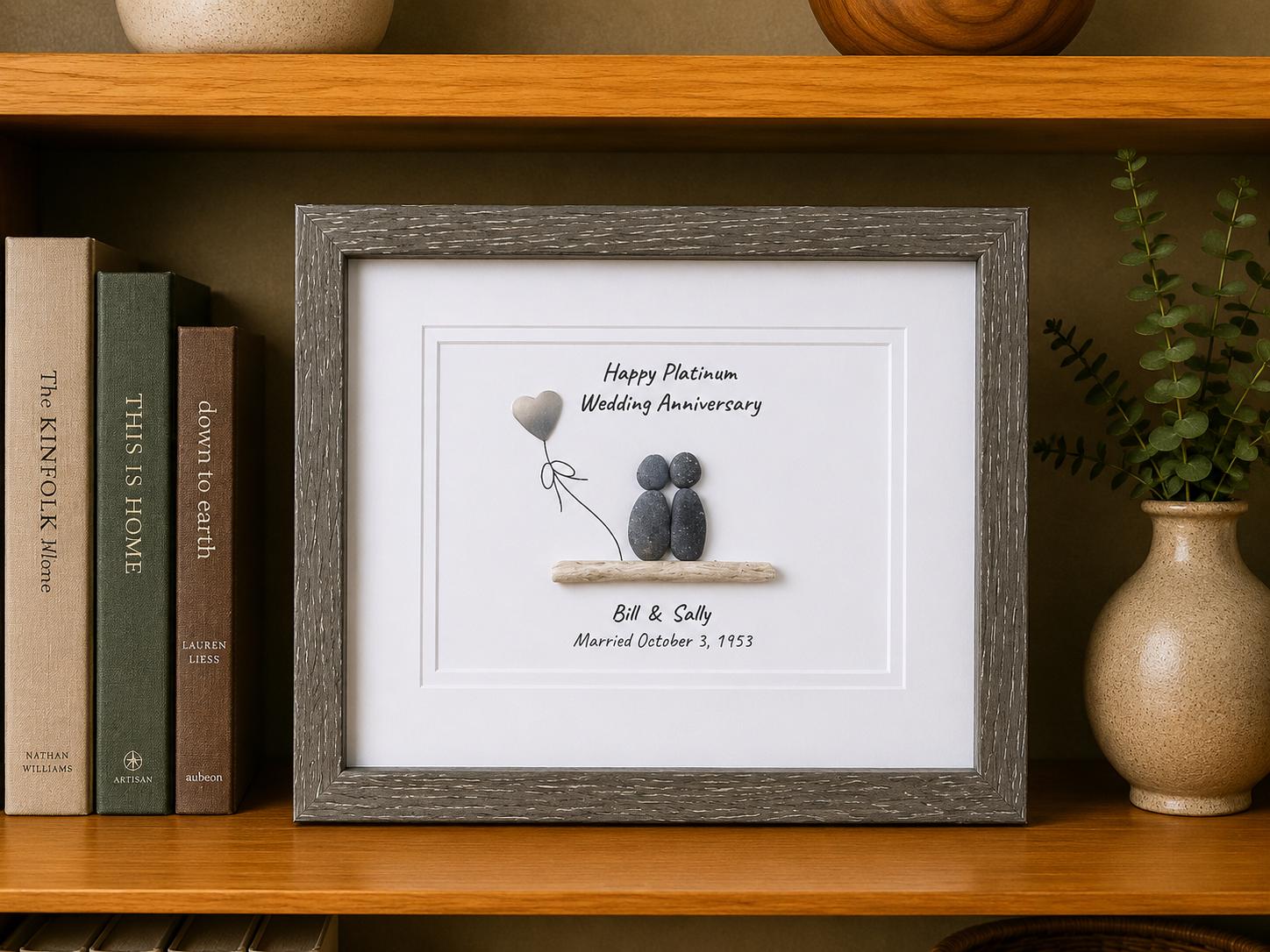 70th Wedding Anniversary 8x10" Framed Pebble Art, Personalized Platinum Anniversary Gift from Parents, Wife, Husband, Friends