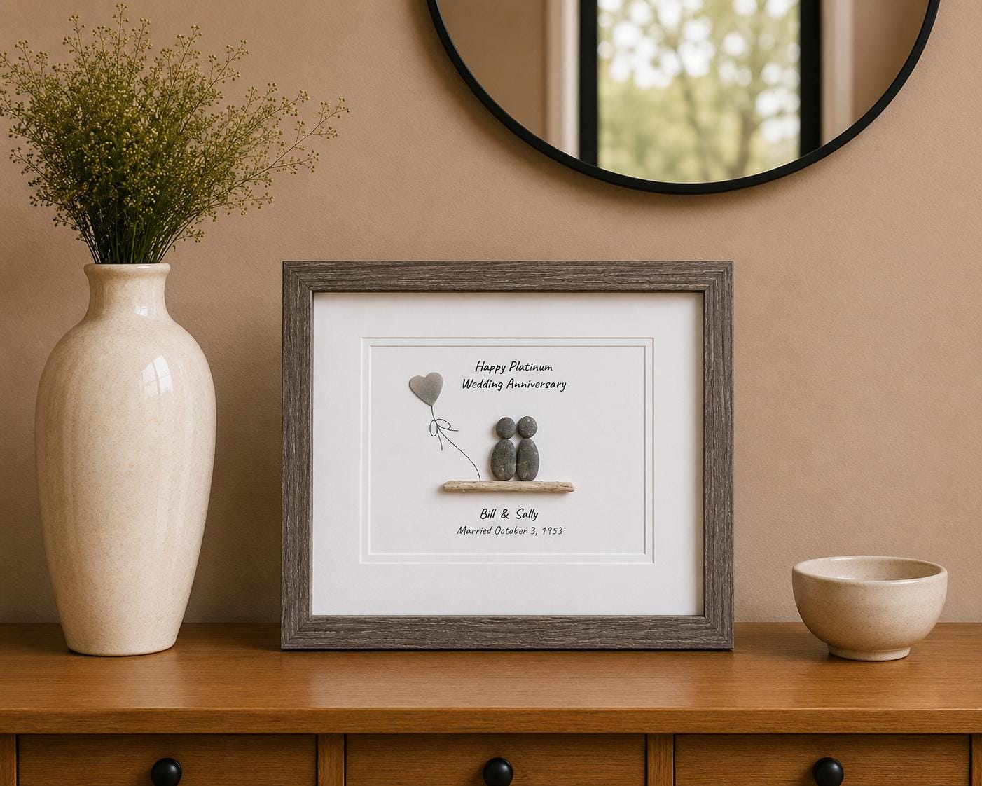 70th Wedding Anniversary 8x10" Framed Pebble Art, Personalized Platinum Anniversary Gift from Parents, Wife, Husband, Friends