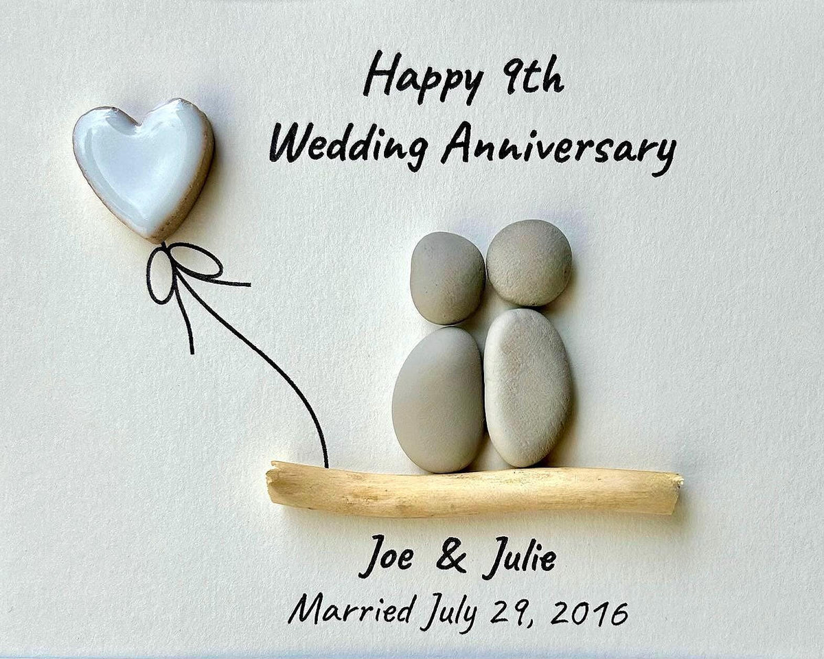 9th Wedding Anniversary 8x10" Framed Pebble Art, Personalized Pottery Anniversary Gift from Parents, Wife, Husband, Friends