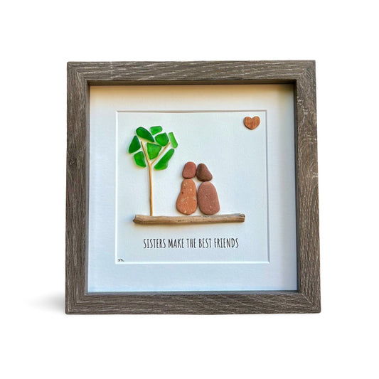 Framed Sea Glass Pebble Art | Sisters Gift, Scottish Beach Decor