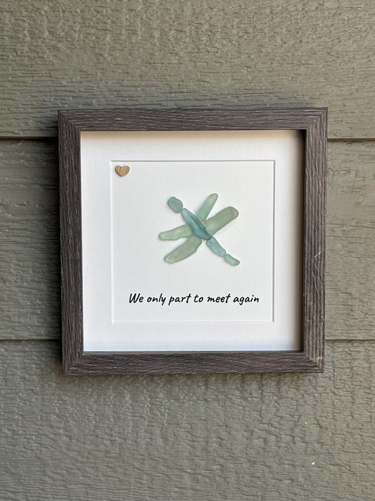 Sea Glass Dragonfly Art – “We Only Part to Meet Again” – Handmade Nature-Inspired Wall Art, Sympathy or Memorial Gift, Farewell Keepsake