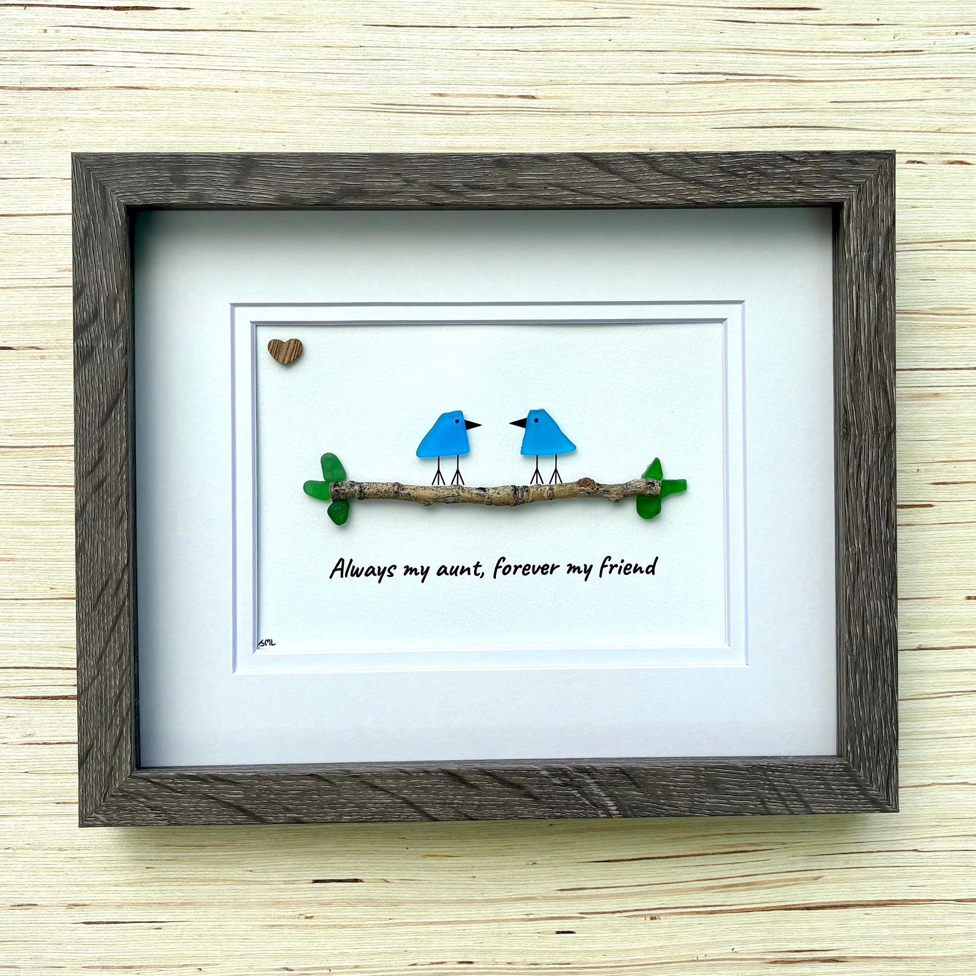 Sea Glass Bird Art, Gift for Aunt, Framed Aunt Niece Picture