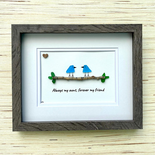 Sea Glass Bird Art, Gift for Aunt, Framed Aunt Niece Picture