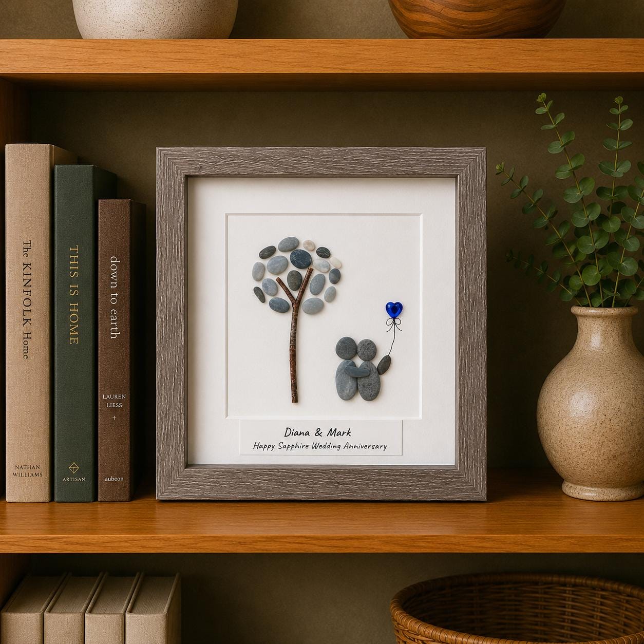 Personalized Sapphire Anniversary Pebble Art Gift | 5th, 45th and 65th Wedding Gift