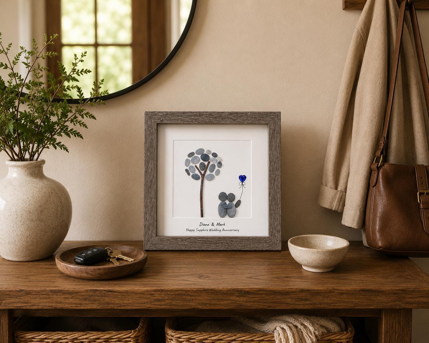 Personalized Sapphire Anniversary Pebble Art Gift | 5th, 45th and 65th Wedding Gift