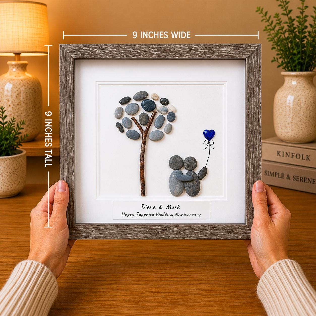 Personalized Sapphire Anniversary Pebble Art Gift | 5th, 45th and 65th Wedding Gift