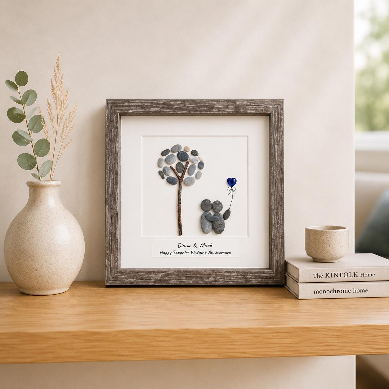 Personalized Sapphire Anniversary Pebble Art Gift | 5th, 45th and 65th Wedding Gift