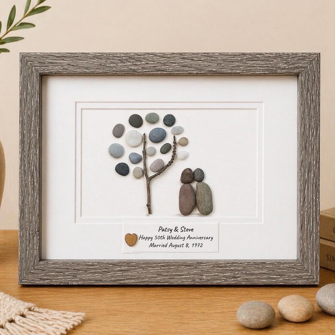 Personalized 50th Anniversary Pebble Art | Golden Wedding Gift