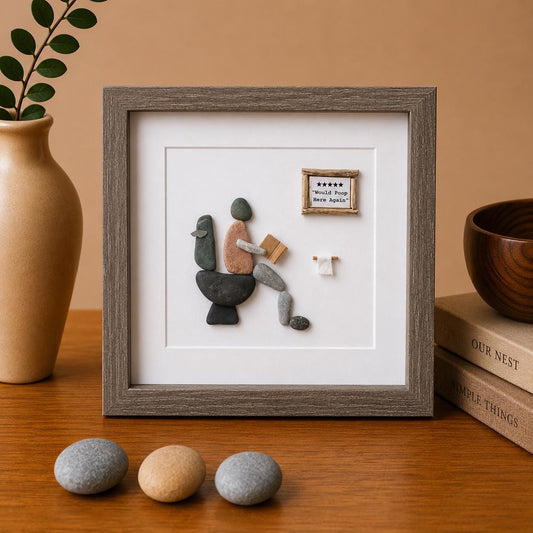 Five Stars Would Poop Here Again | Funny Bathroom Art | Perfect Gift for Housewarming, Anniversary, Birthday, Friends | 8x8 Pebble Art