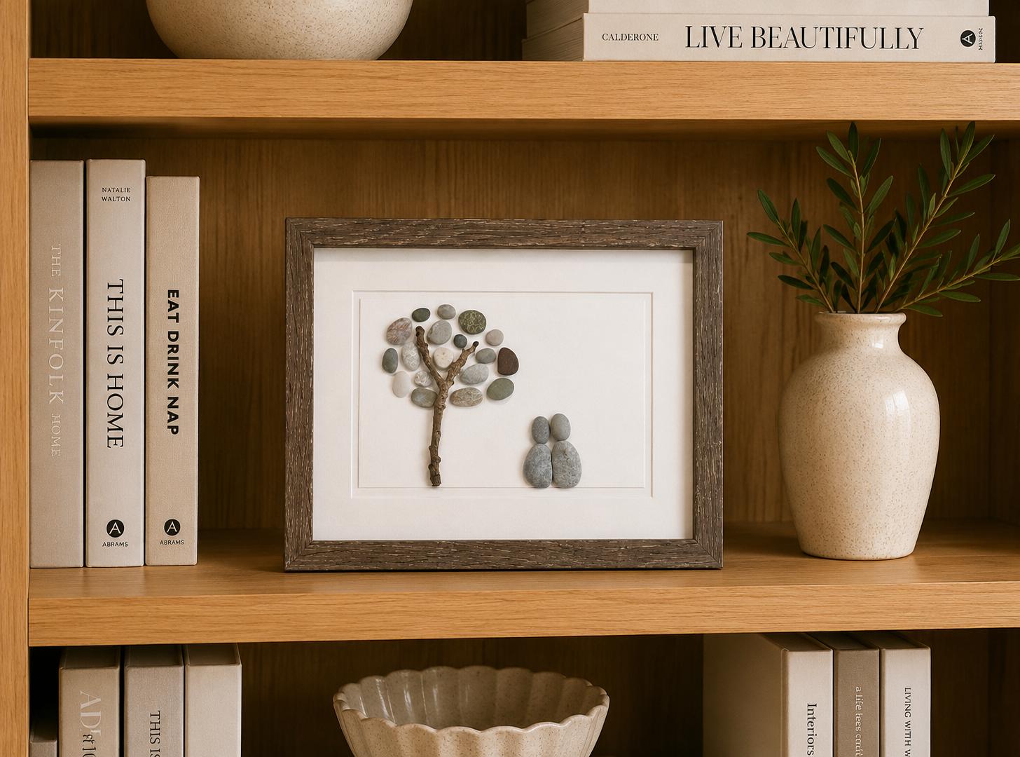 Couple Sitting Under Tree | Gift for Couple | Lovers | Family | Unique Gift for Friends | 8x10 Framed Pebble Art