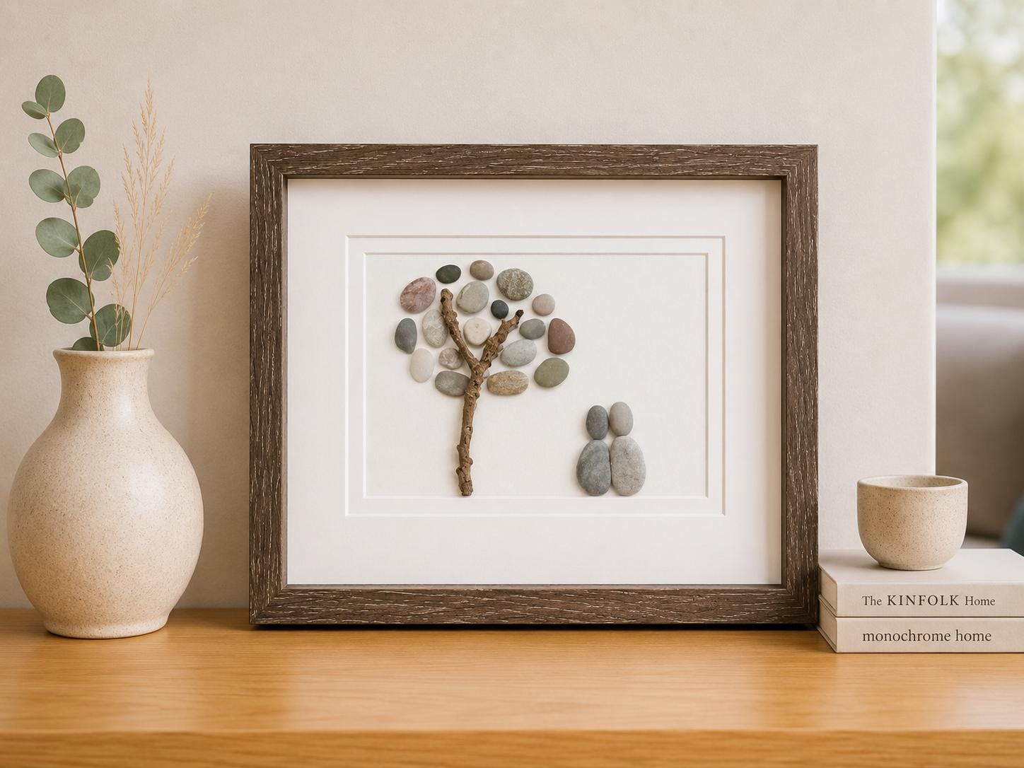 Couple Sitting Under Tree | Gift for Couple | Lovers | Family | Unique Gift for Friends | 8x10 Framed Pebble Art