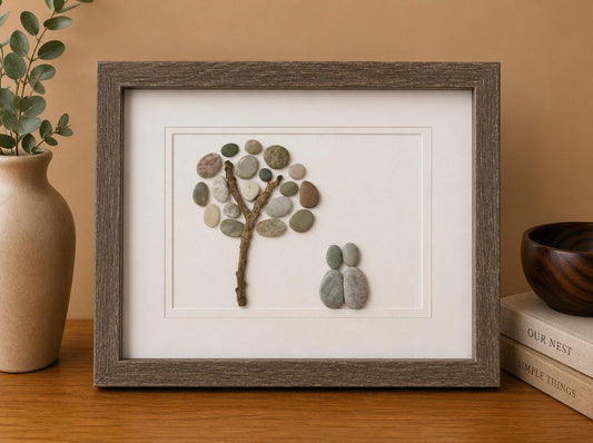 Two People Under Pebble Tree - Original Handmade Artwork - Perfect Gift for Couple / Friends