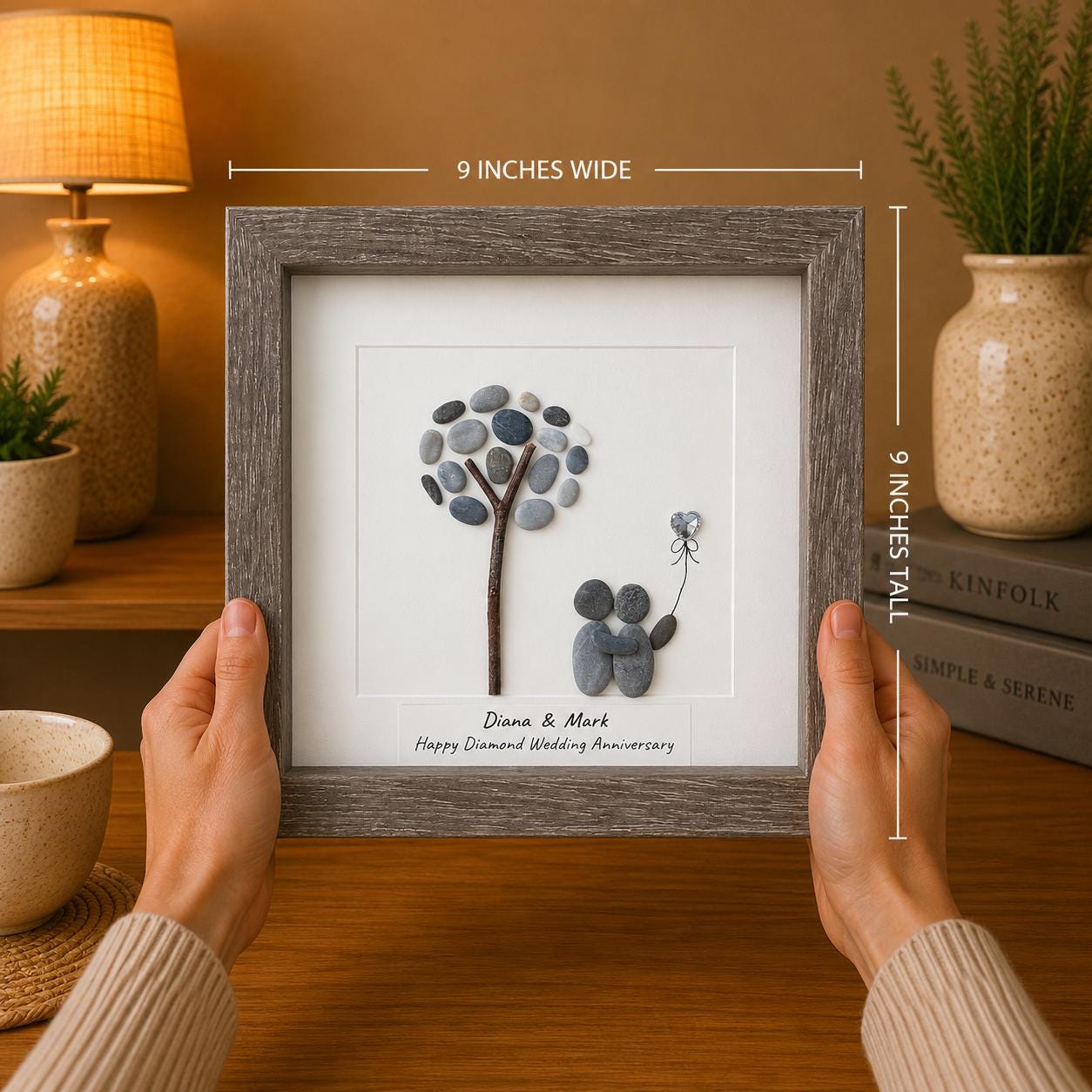 Personalized Diamond Anniversary Pebble Art Gift | 60th Wedding Anniversary