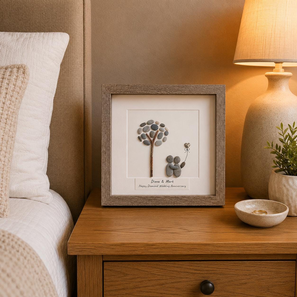 Personalized Diamond Anniversary Pebble Art Gift | 60th Wedding Anniversary