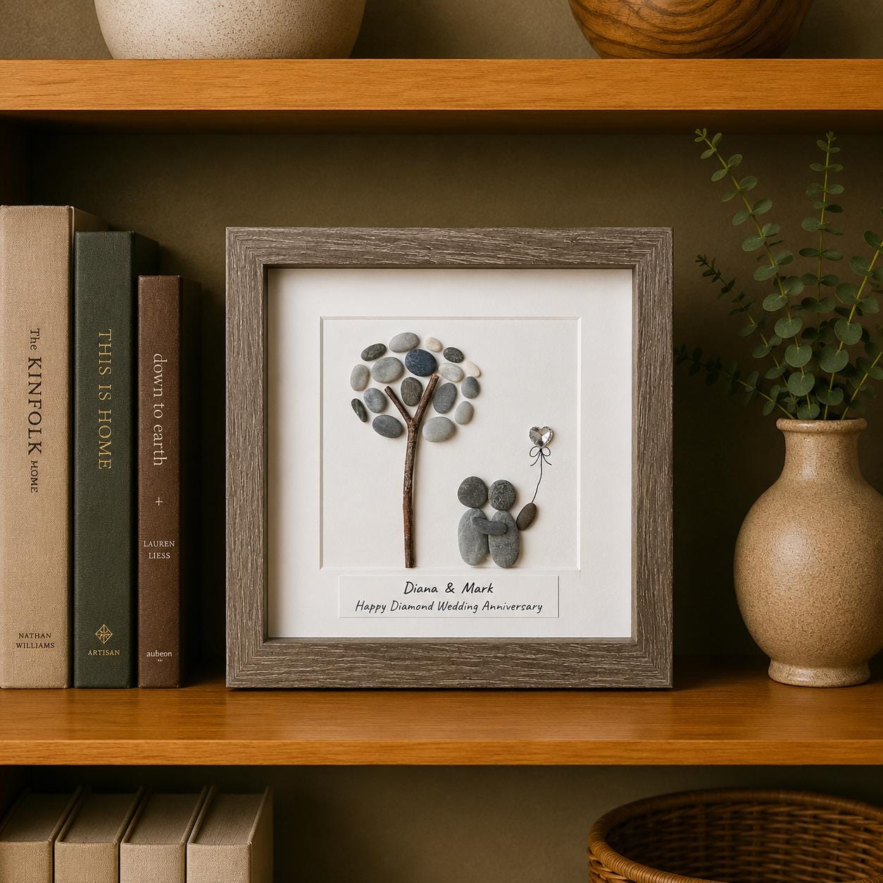 Personalized Diamond Anniversary Pebble Art Gift | 60th Wedding Anniversary