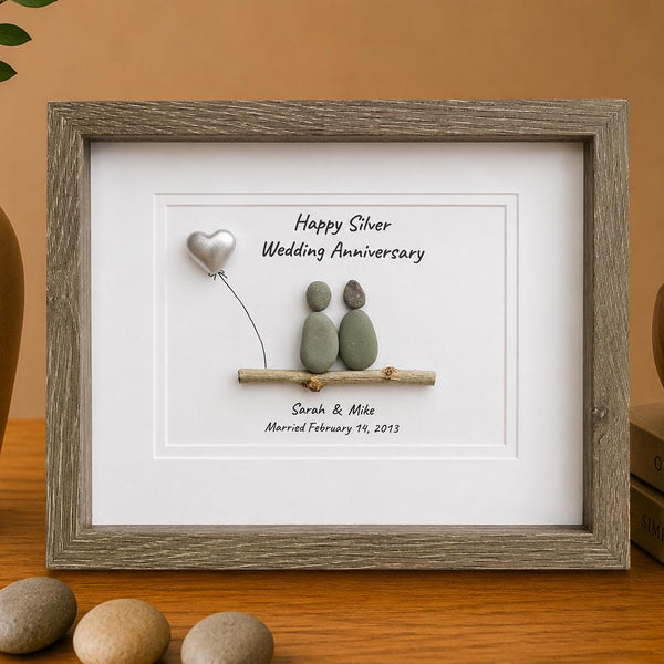 Silver Anniversary | 25th Wedding Anniversary | Unique 25th Anniversary | Gift for Wife, Husband, Parent, Couple, Friends | 8x10 Pebble Art