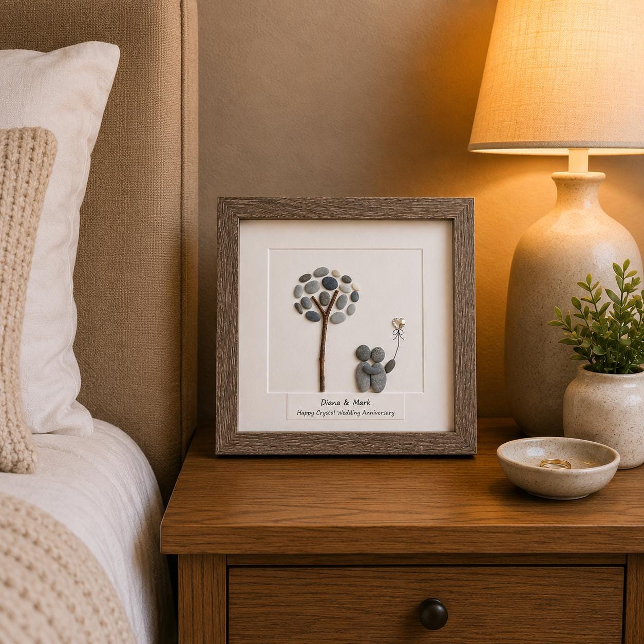 Personalized Crystal Anniversary Pebble Art Gift | 15th Wedding Gift