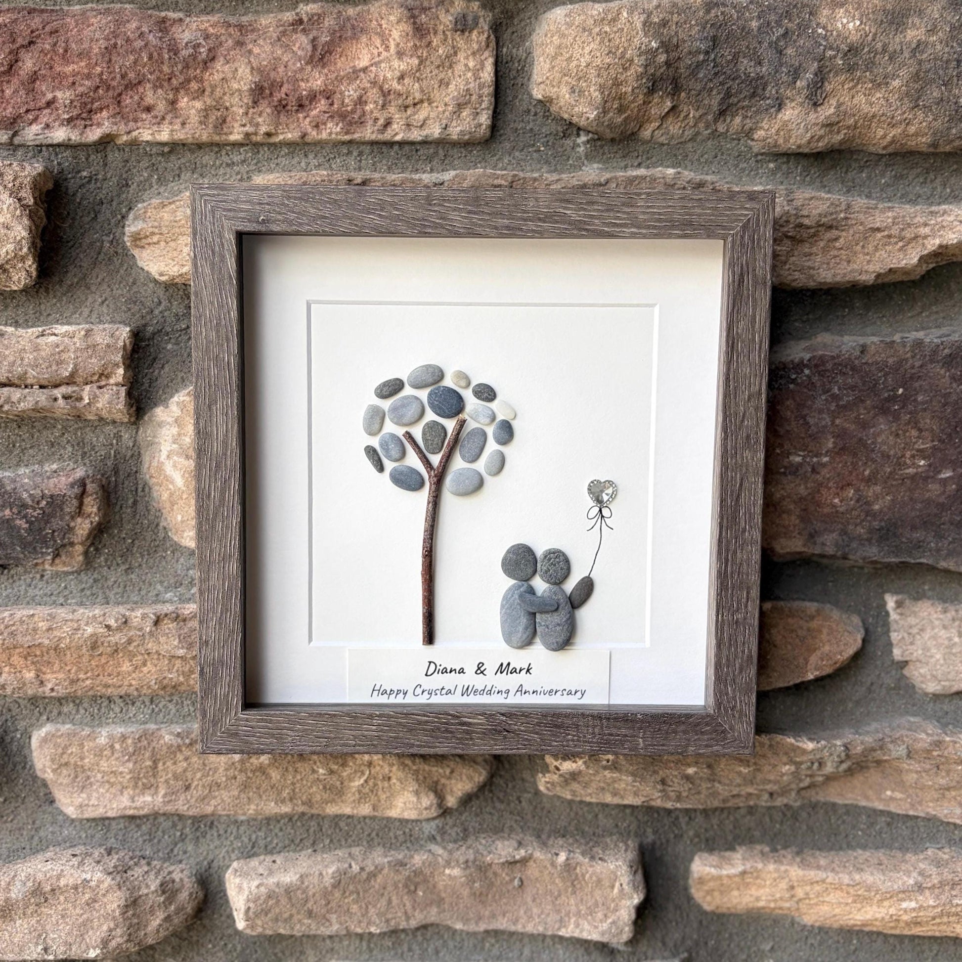 Personalized Crystal Anniversary Pebble Art Gift | 15th Wedding Gift