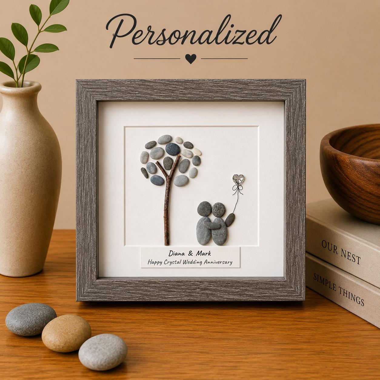 Personalized Crystal Anniversary Pebble Art Gift | 15th Wedding Gift