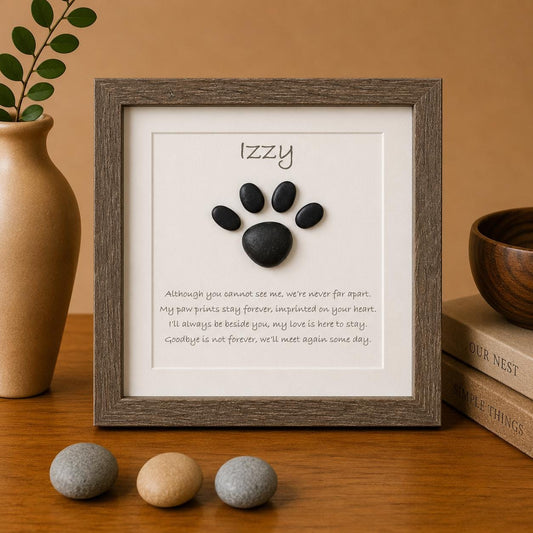 Framed Pebble Art Pet Memorial, Dog Loss Gift, Cat Remembrance
