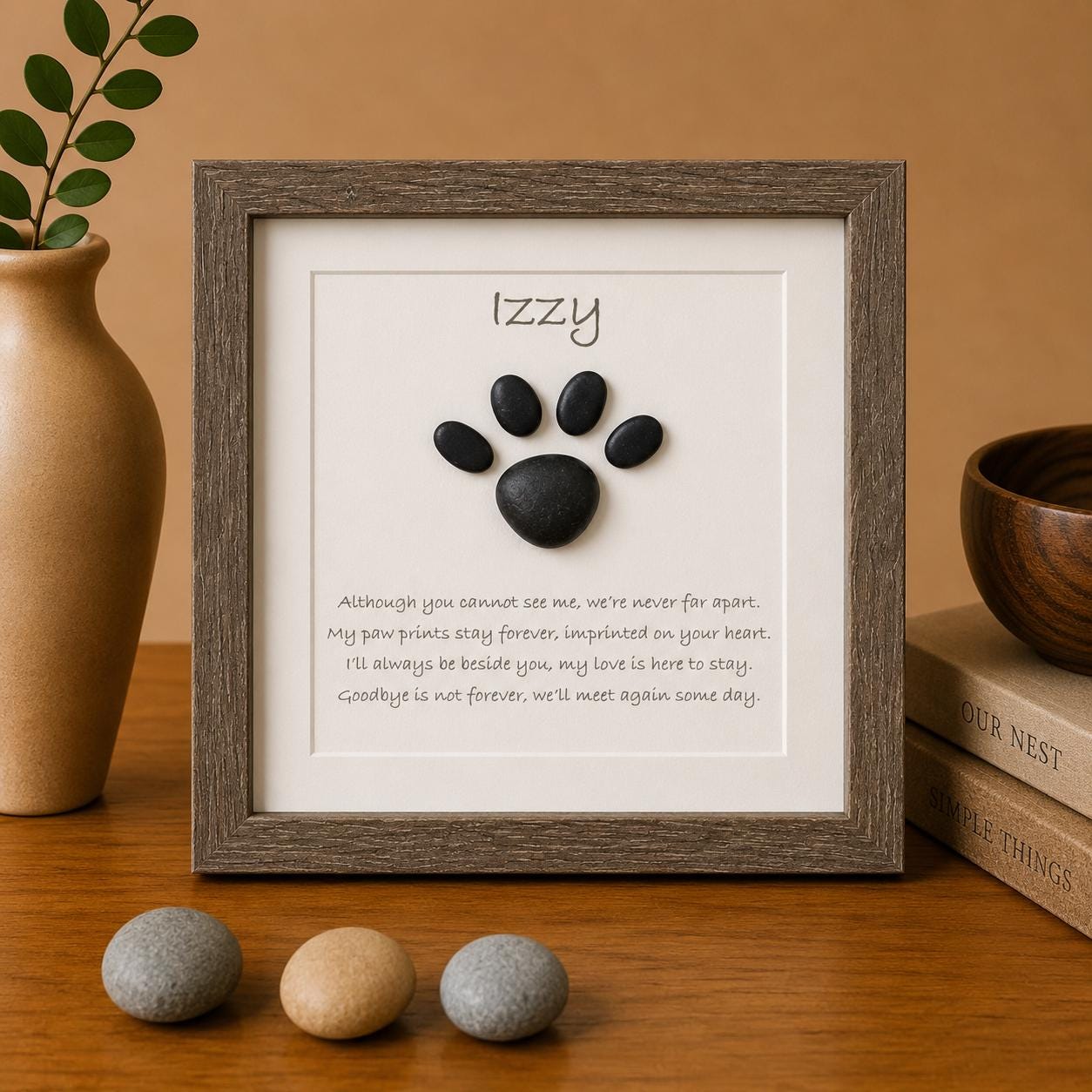 Framed Pebble Art Pet Memorial, Dog Loss Gift, Cat Remembrance