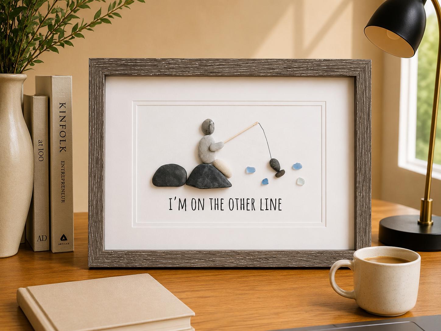 Fishing Pebble and Sea Glass Art, 8 x 10” Personalized Fishing Gift
