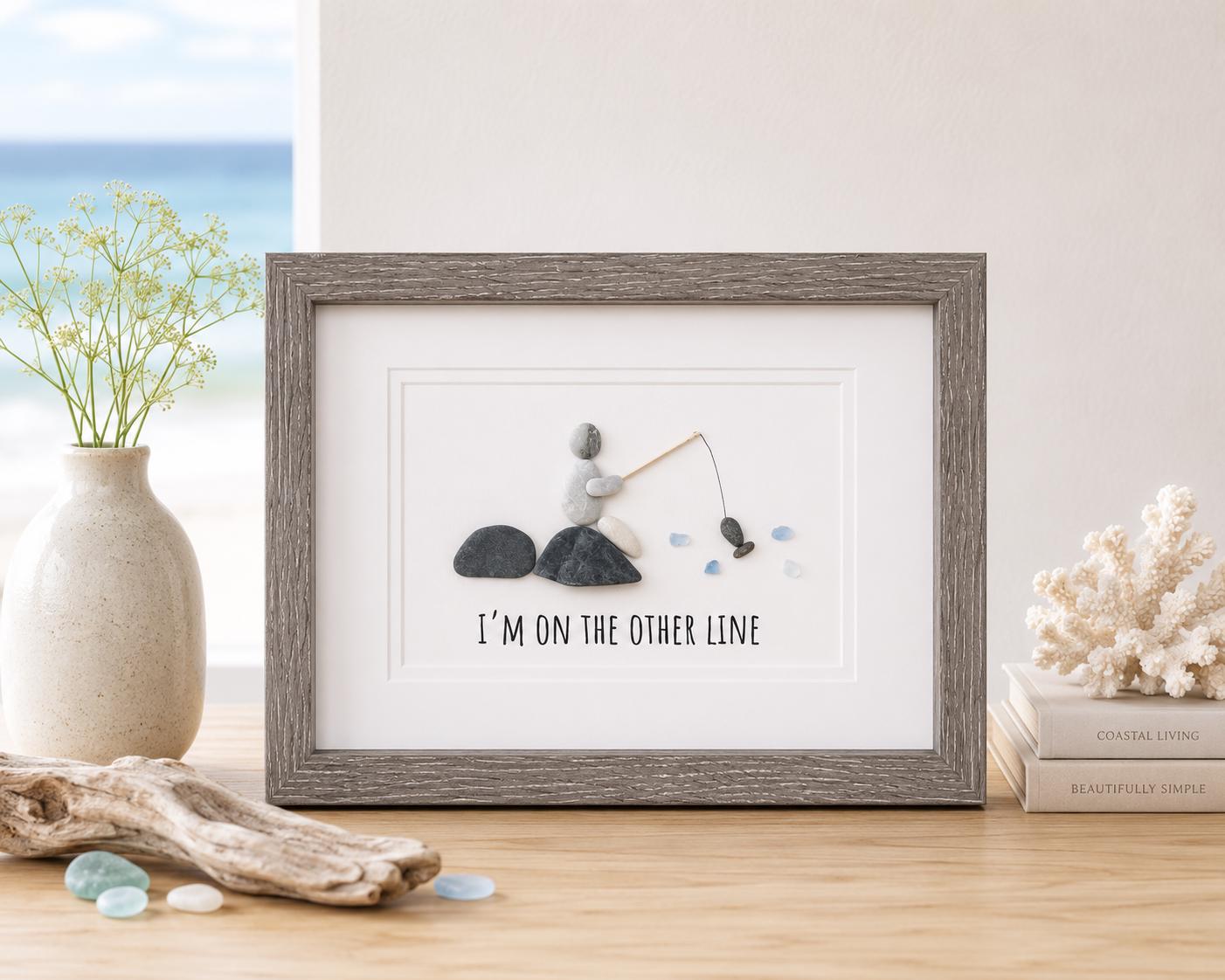 Fishing Pebble and Sea Glass Art, 8 x 10” Personalized Fishing Gift